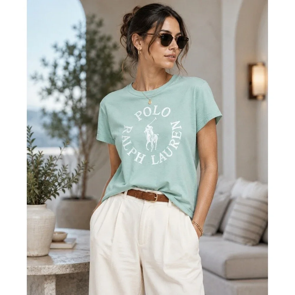 POLO RALPH LAUREN Kids Girls XL (16) New T-Shirt Top Green Logo Graphic Cotton